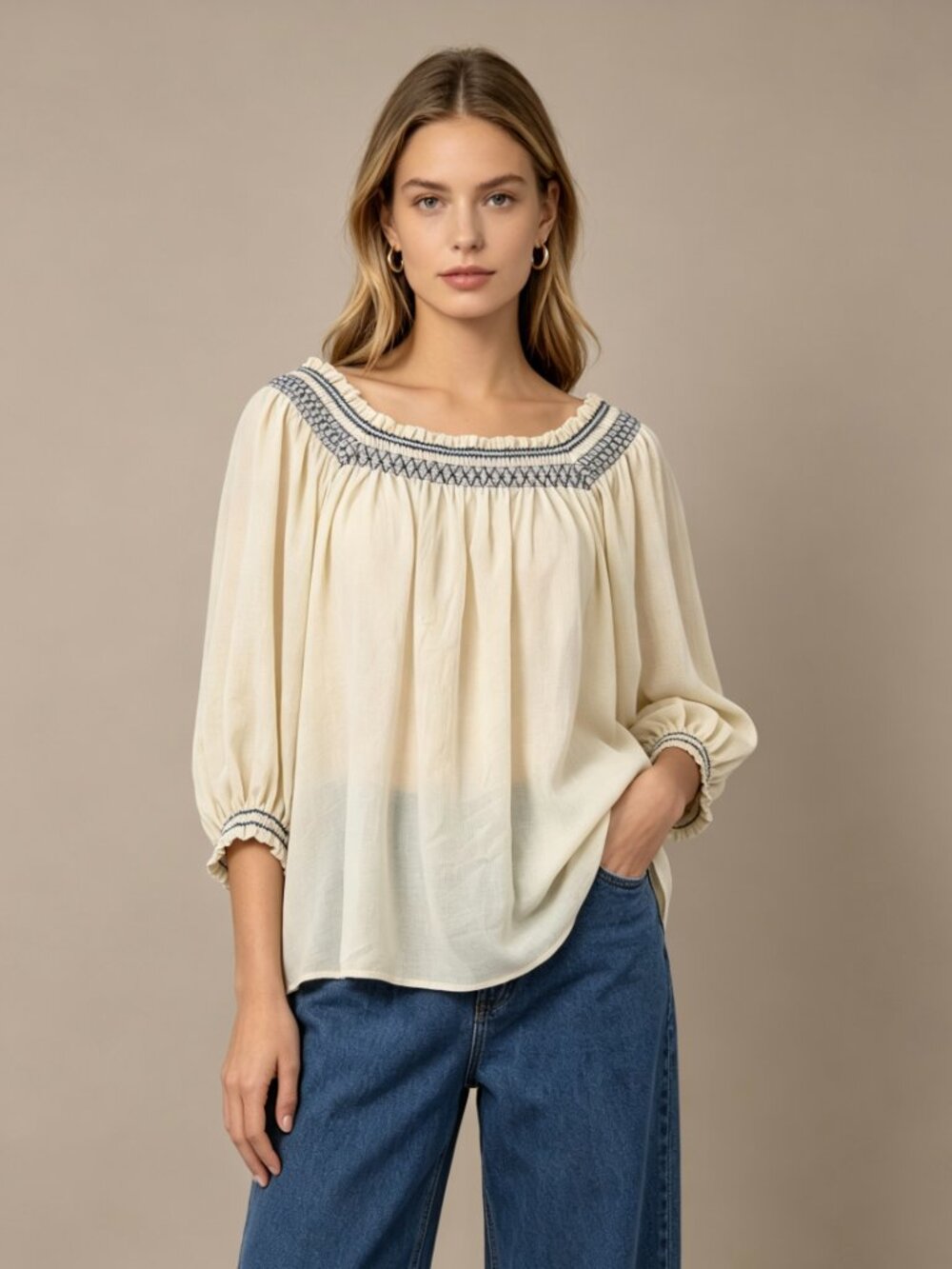 NWOT SEE BY CHLOÉ $465 Embroidered Smocked Georgette Blouse Top Size 36